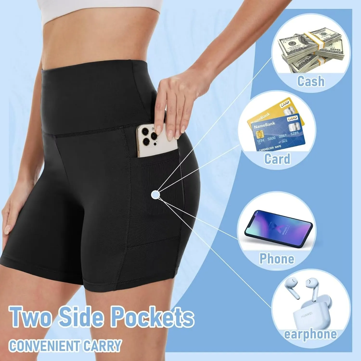 HIGHDAYS 5 Pack Biker Shorts with Pockets for Women - 5"/8" High Waist Spandex Workout Yoga Running Athletic