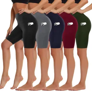 HIGHDAYS 5 Pack Biker Shorts with Pockets for Women - 5"/8" High Waist Spandex Workout Yoga Running Athletic