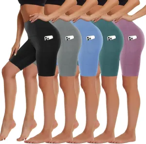 HIGHDAYS 5 Pack Biker Shorts with Pockets for Women - 5"/8" High Waist Spandex Workout Yoga Running Athletic