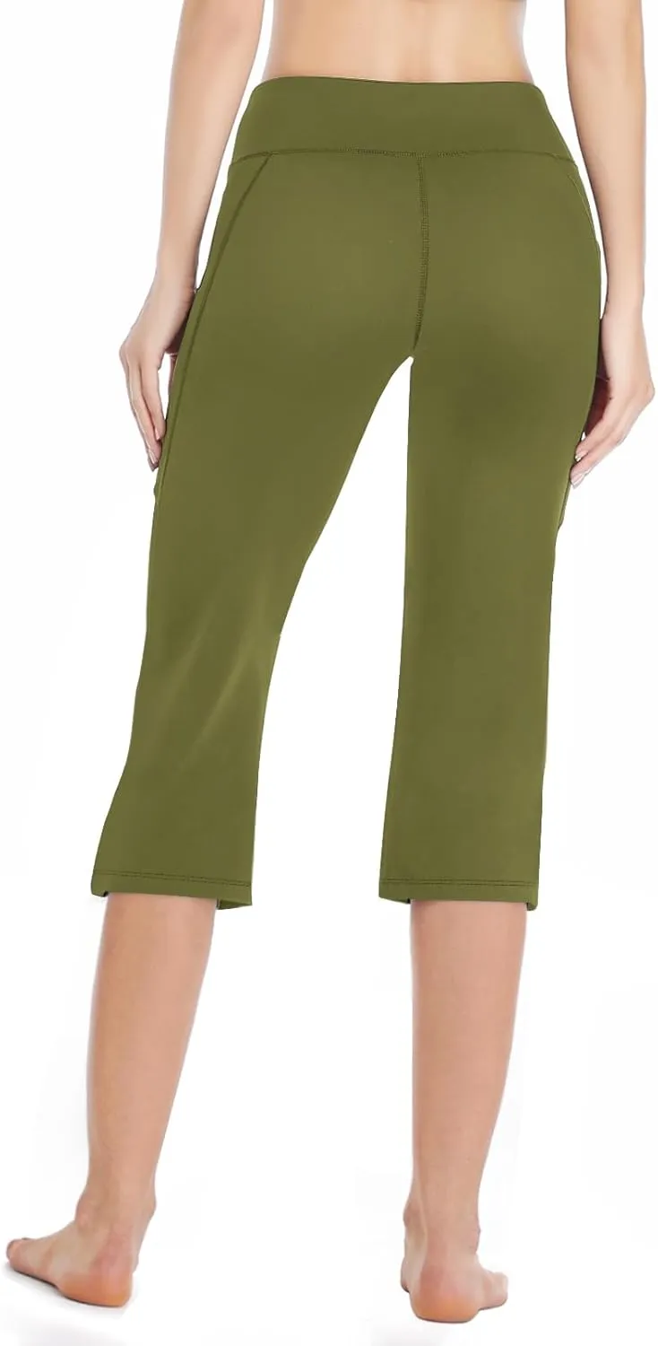 HISKYWIN Inner Pocket Yoga Pants 4 Way Stretch Tummy Control Workout Running Pants, Long Bootleg Flare Pants