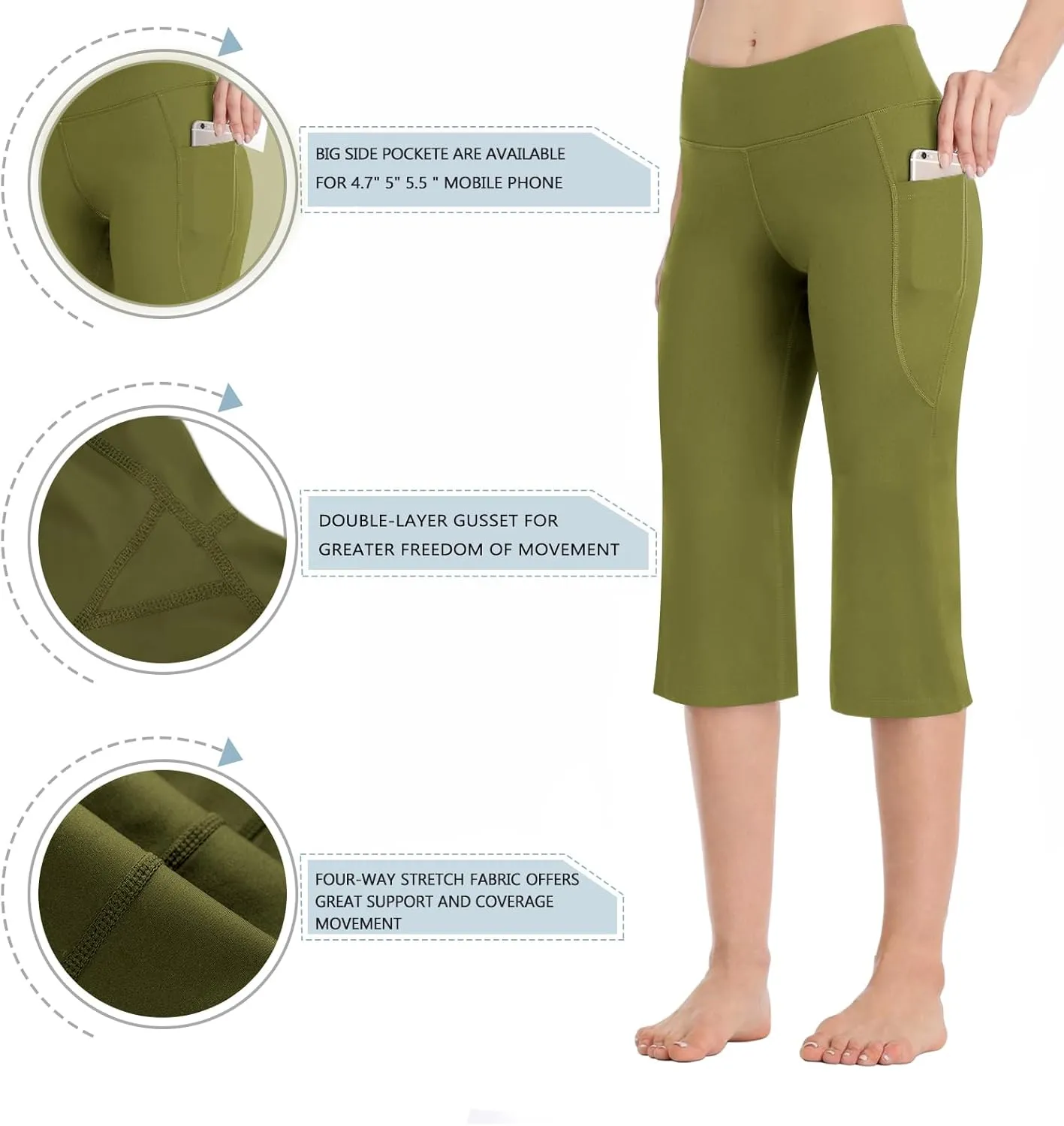 HISKYWIN Inner Pocket Yoga Pants 4 Way Stretch Tummy Control Workout Running Pants, Long Bootleg Flare Pants