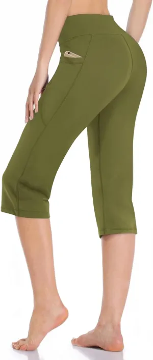 HISKYWIN Inner Pocket Yoga Pants 4 Way Stretch Tummy Control Workout Running Pants, Long Bootleg Flare Pants