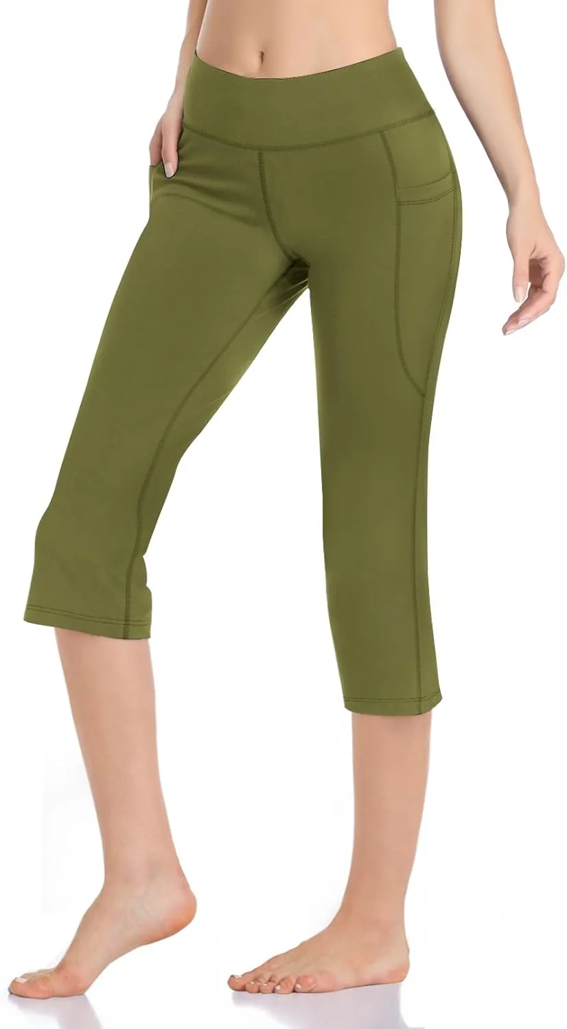 HISKYWIN Inner Pocket Yoga Pants 4 Way Stretch Tummy Control Workout Running Pants, Long Bootleg Flare Pants