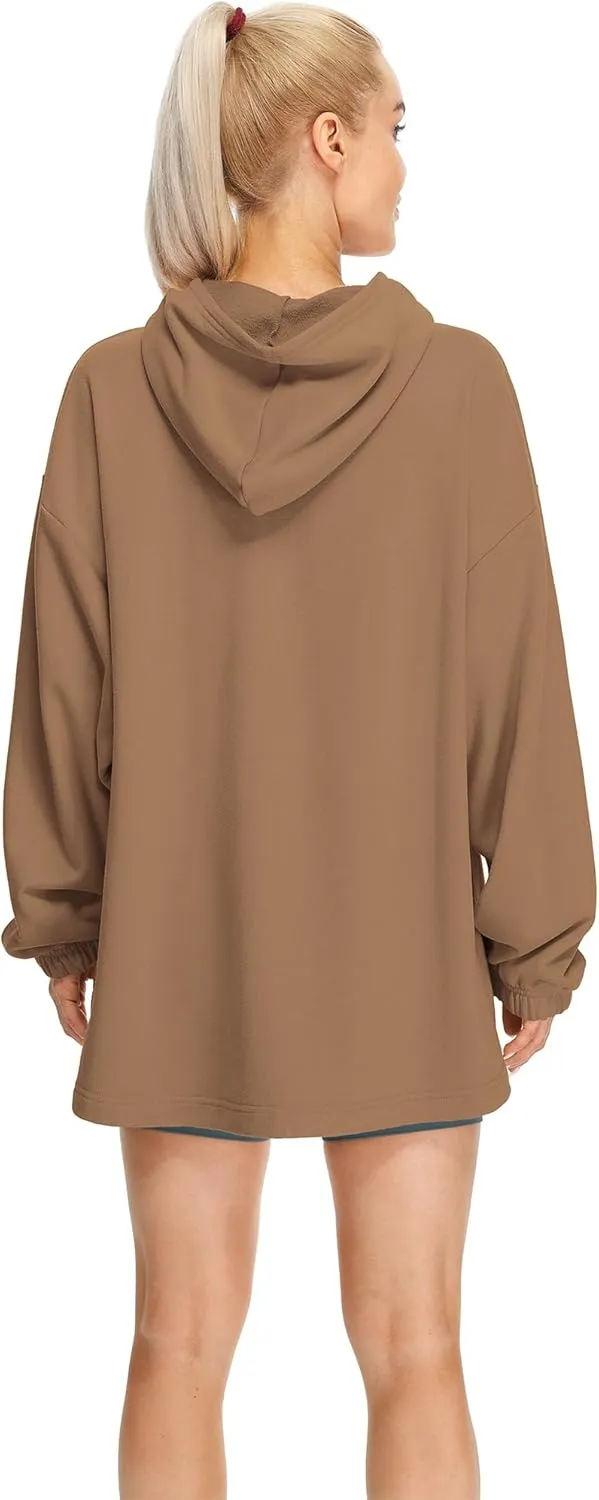 icyzone Women's Fleece Lined Hoodie Sweatshirt Tunics, Oversized Pullover with kangaroo Pocket & Drawstring