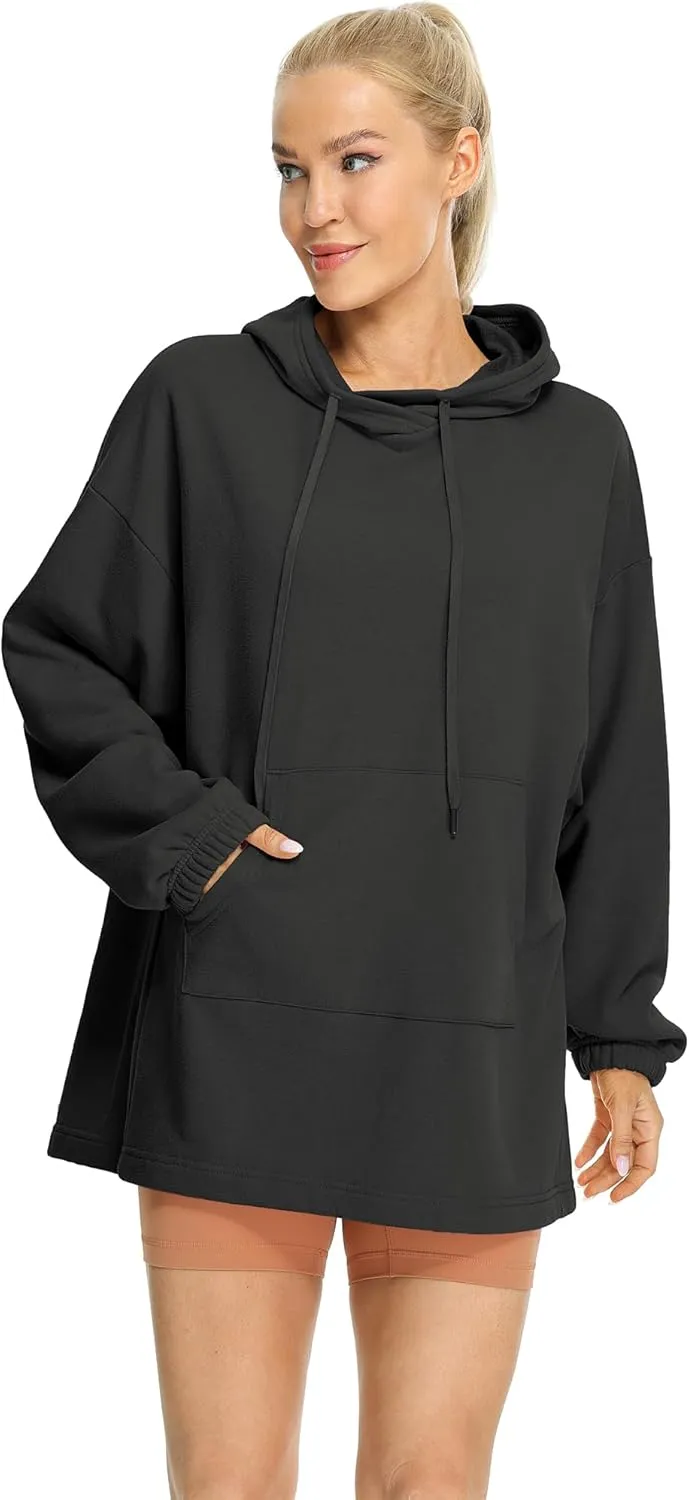 icyzone Women's Fleece Lined Hoodie Sweatshirt Tunics, Oversized Pullover with kangaroo Pocket & Drawstring