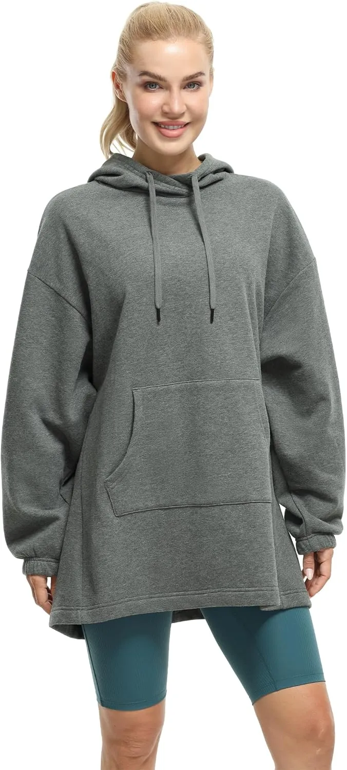 icyzone Women's Fleece Lined Hoodie Sweatshirt Tunics, Oversized Pullover with kangaroo Pocket & Drawstring
