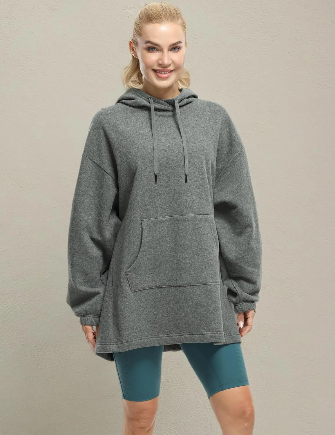 icyzone Women's Fleece Lined Hoodie Sweatshirt Tunics, Oversized Pullover with kangaroo Pocket & Drawstring