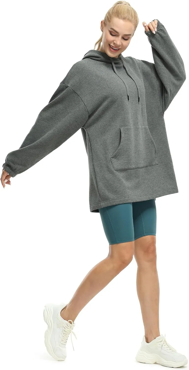 icyzone Women's Fleece Lined Hoodie Sweatshirt Tunics, Oversized Pullover with kangaroo Pocket & Drawstring