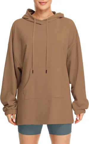icyzone Women's Fleece Lined Hoodie Sweatshirt Tunics, Oversized Pullover with kangaroo Pocket & Drawstring