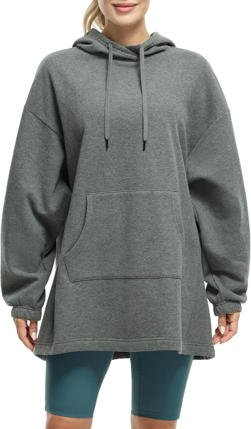 icyzone Women's Fleece Lined Hoodie Sweatshirt Tunics, Oversized Pullover with kangaroo Pocket & Drawstring