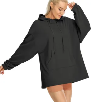 icyzone Women's Fleece Lined Hoodie Sweatshirt Tunics, Oversized Pullover with kangaroo Pocket & Drawstring