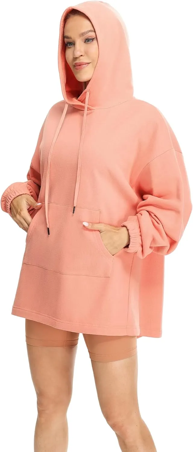 icyzone Women's Fleece Lined Hoodie Sweatshirt Tunics, Oversized Pullover with kangaroo Pocket & Drawstring