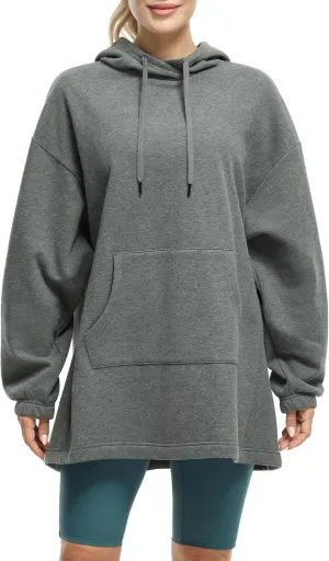 icyzone Women's Fleece Lined Hoodie Sweatshirt Tunics, Oversized Pullover with kangaroo Pocket & Drawstring