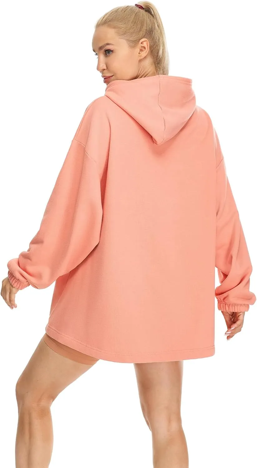 icyzone Women's Fleece Lined Hoodie Sweatshirt Tunics, Oversized Pullover with kangaroo Pocket & Drawstring