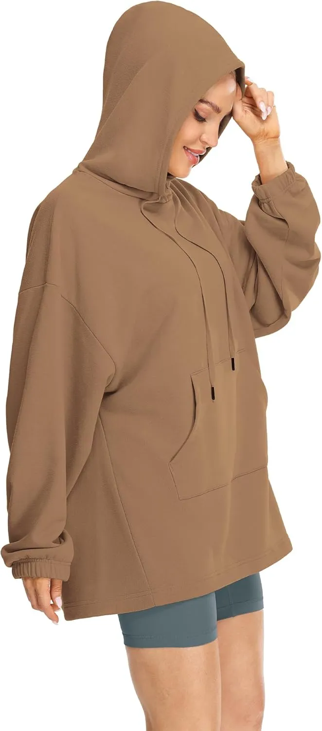 icyzone Women's Fleece Lined Hoodie Sweatshirt Tunics, Oversized Pullover with kangaroo Pocket & Drawstring