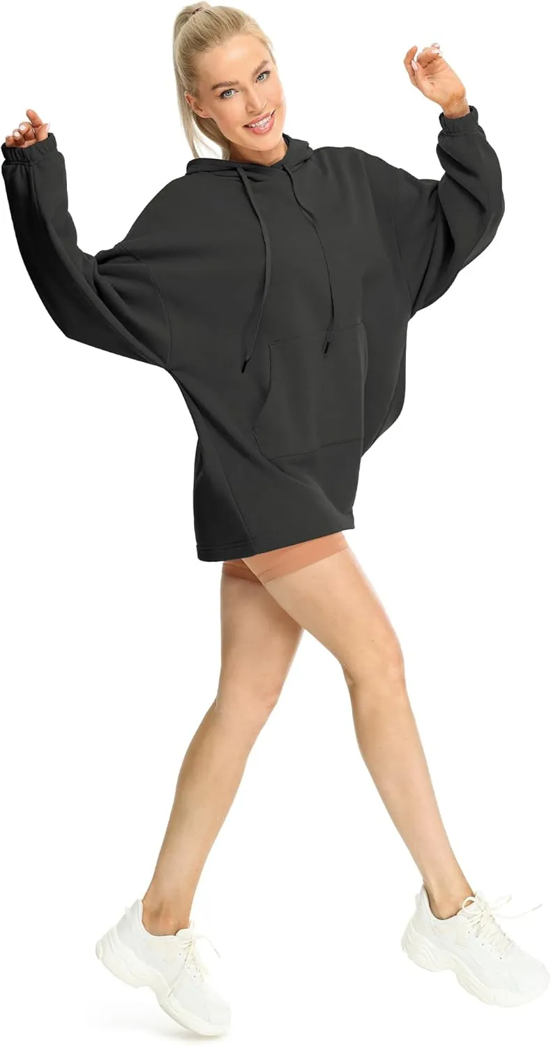 icyzone Women's Fleece Lined Hoodie Sweatshirt Tunics, Oversized Pullover with kangaroo Pocket & Drawstring