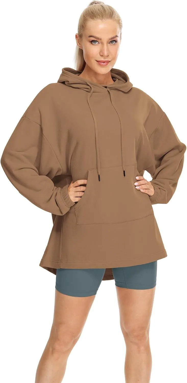 icyzone Women's Fleece Lined Hoodie Sweatshirt Tunics, Oversized Pullover with kangaroo Pocket & Drawstring