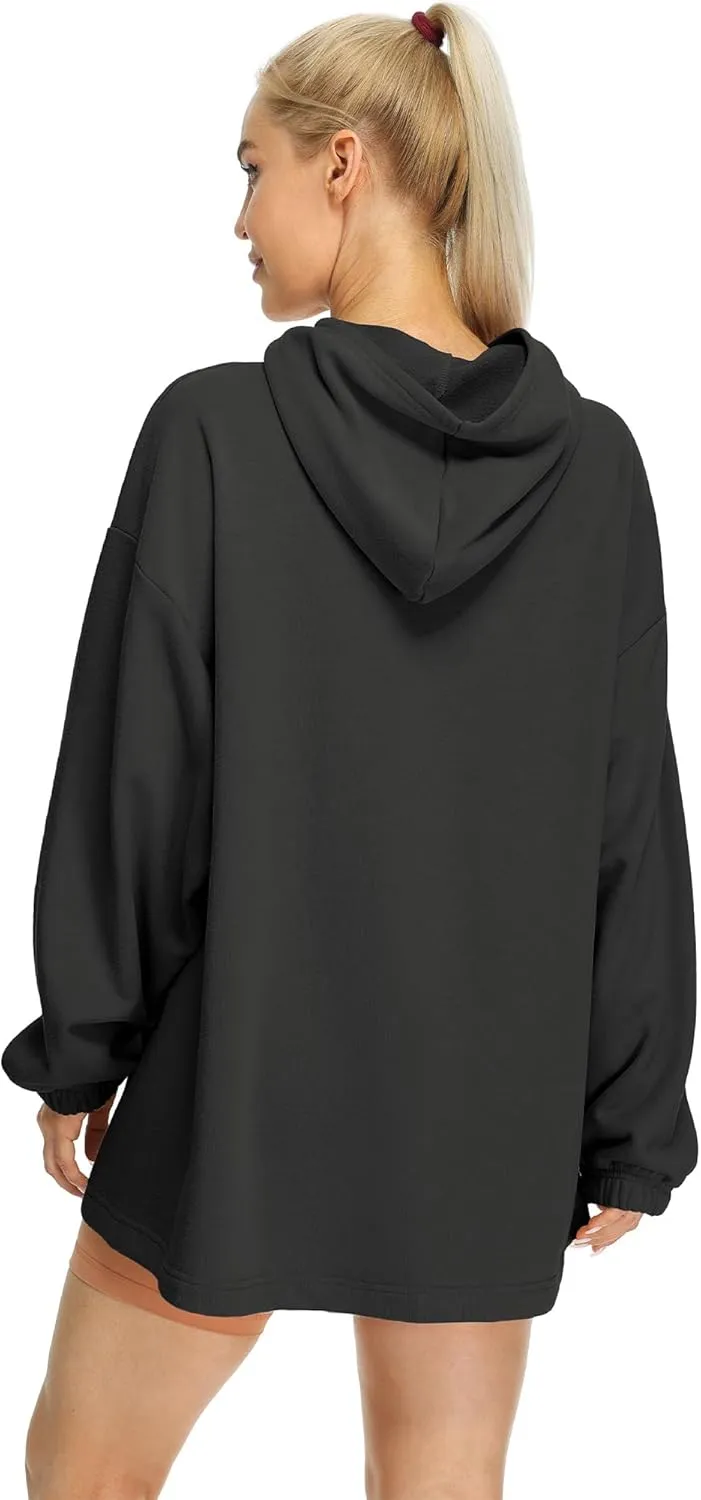 icyzone Women's Fleece Lined Hoodie Sweatshirt Tunics, Oversized Pullover with kangaroo Pocket & Drawstring