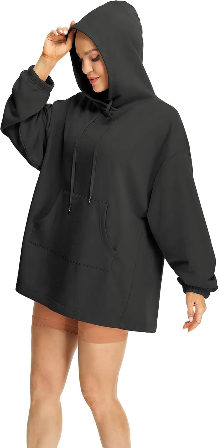 icyzone Women's Fleece Lined Hoodie Sweatshirt Tunics, Oversized Pullover with kangaroo Pocket & Drawstring