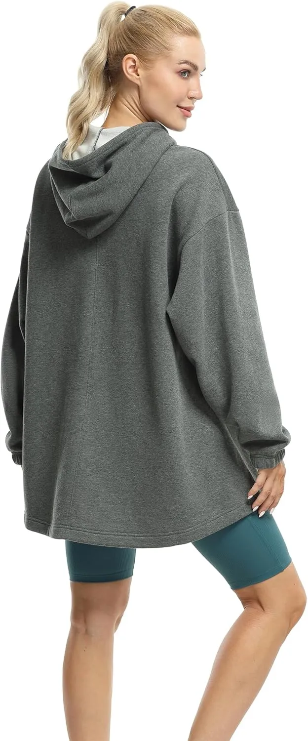 icyzone Women's Fleece Lined Hoodie Sweatshirt Tunics, Oversized Pullover with kangaroo Pocket & Drawstring