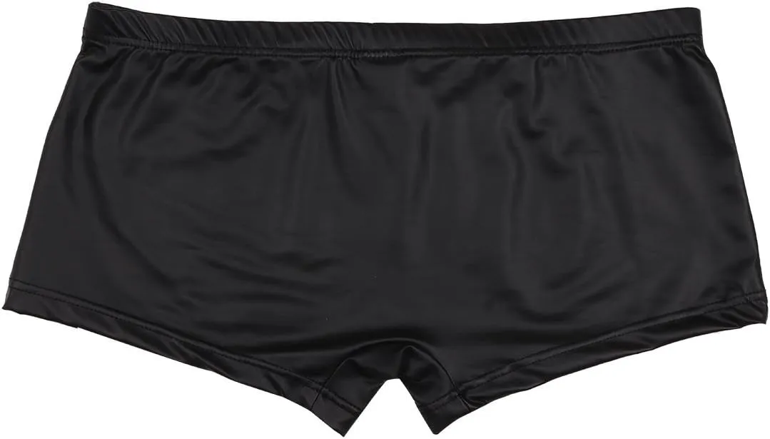 iEFiEL Men Patent Leather Lingerie Boxer Briefs Swim Shorts Cheek Underwear
