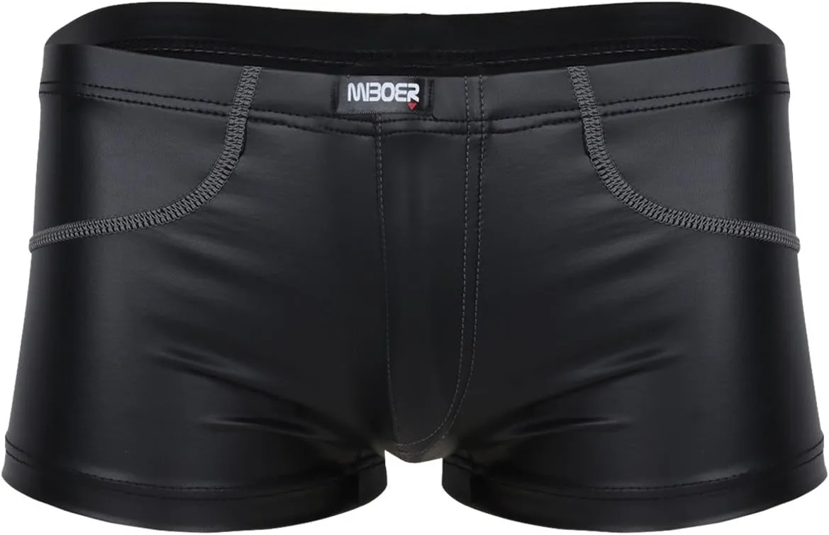 iEFiEL Men Patent Leather Lingerie Boxer Briefs Swim Shorts Cheek Underwear