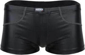 iEFiEL Men Patent Leather Lingerie Boxer Briefs Swim Shorts Cheek Underwear