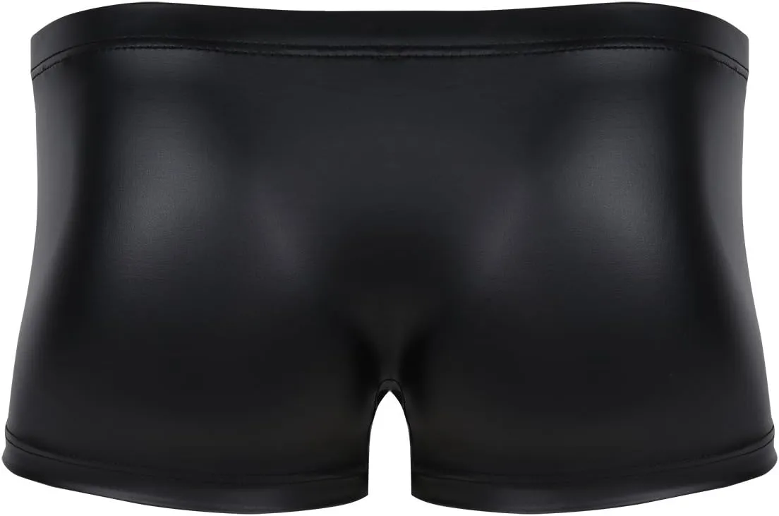 iEFiEL Men Patent Leather Lingerie Boxer Briefs Swim Shorts Cheek Underwear