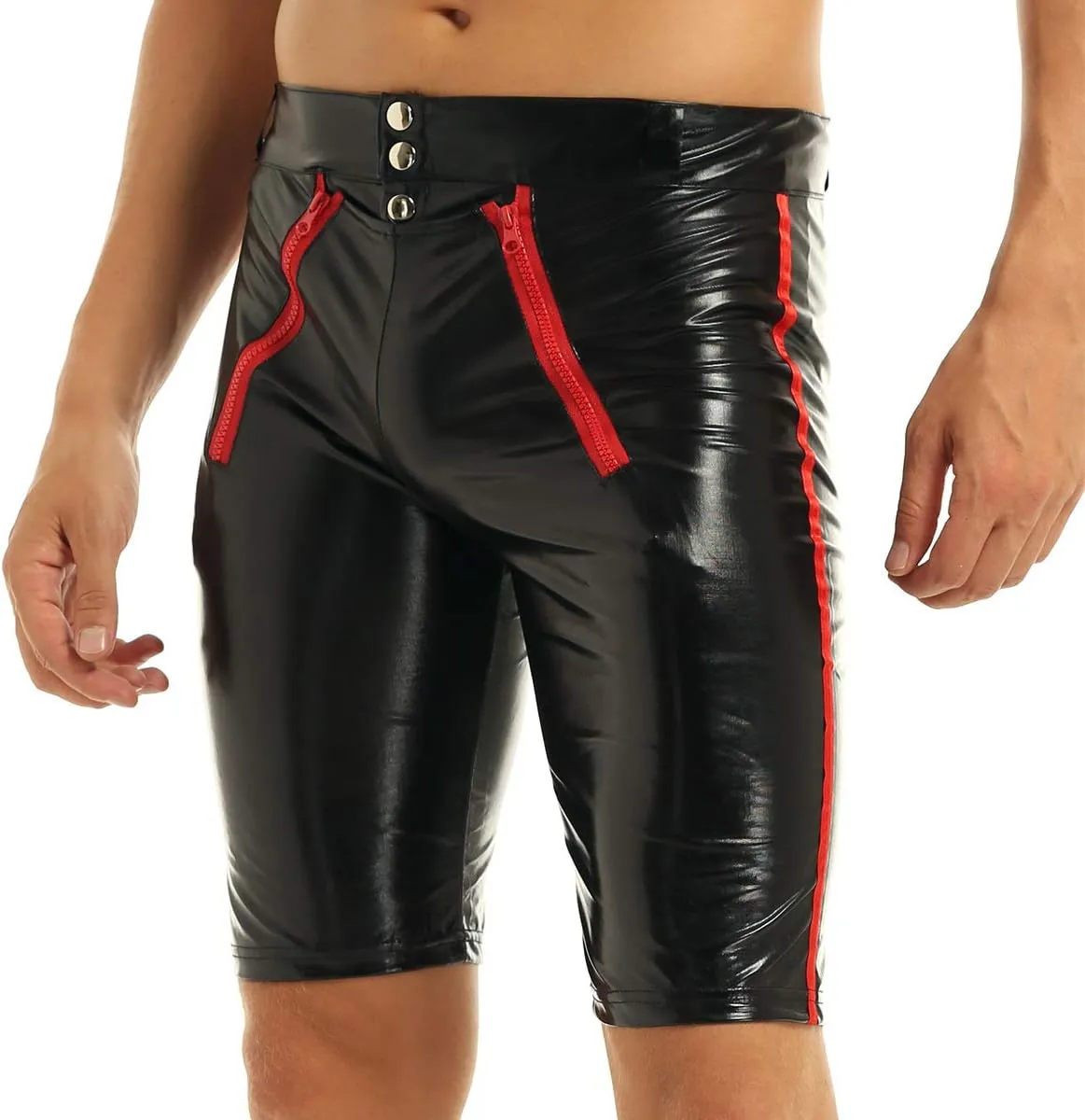 iEFiEL Men Wetlook Patent Leather Zipper Pouch Play Trunks Boxer Briefs Shorts Underpants Underwear