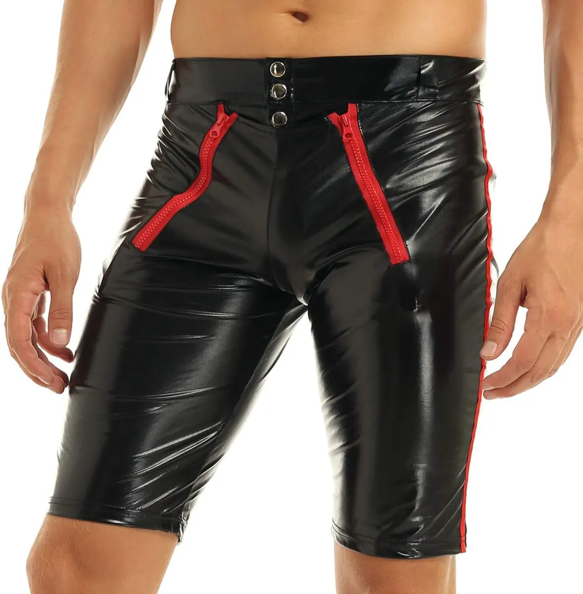 iEFiEL Men Wetlook Patent Leather Zipper Pouch Play Trunks Boxer Briefs Shorts Underpants Underwear