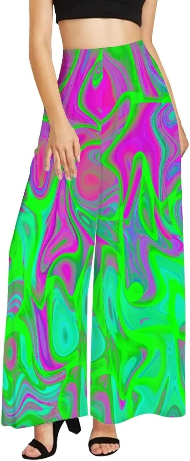 Irisjudy Women's Casual Lounge Pants Plus Size 3XL, Tropical Floral Comfy Stretchy Wide Leg Palazzo Pants Loose Home Legging