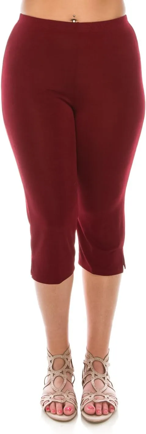 Jostar Women's Casual Capri Pants - Elastic Waist Stretchy Slim Fit Pull On Wrinkle Free Fabric Side Slit Cropped Trouser
