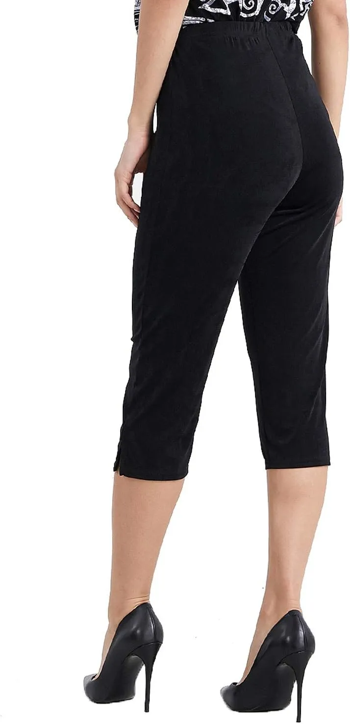Jostar Women's Casual Capri Pants - Elastic Waist Stretchy Slim Fit Pull On Wrinkle Free Fabric Side Slit Cropped Trouser