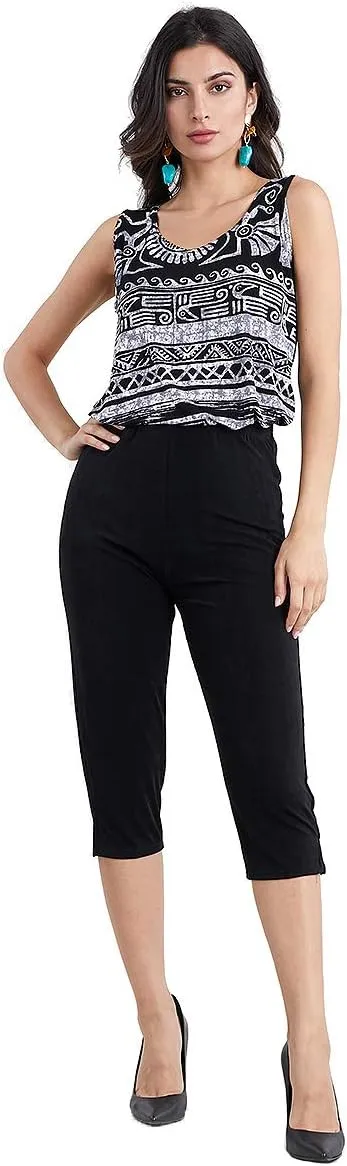 Jostar Women's Casual Capri Pants - Elastic Waist Stretchy Slim Fit Pull On Wrinkle Free Fabric Side Slit Cropped Trouser