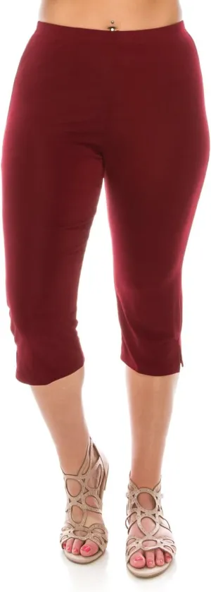 Jostar Women's Casual Capri Pants - Elastic Waist Stretchy Slim Fit Pull On Wrinkle Free Fabric Side Slit Cropped Trouser