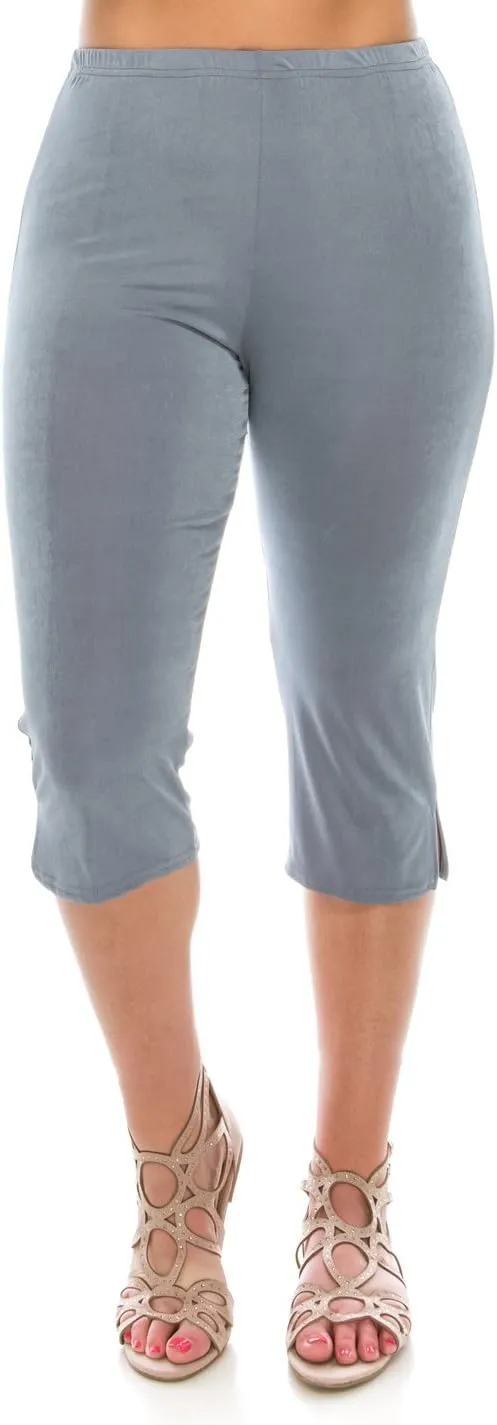 Jostar Women's Casual Capri Pants - Elastic Waist Stretchy Slim Fit Pull On Wrinkle Free Fabric Side Slit Cropped Trouser