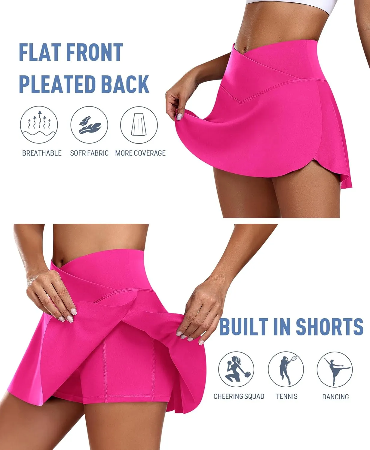JoyGirl Womens Tennis Skirt with Shorts Crossover Golf Skort Mini High Waisted Workout Athletic Skorts Skirts with Pockets
