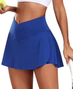 JoyGirl Womens Tennis Skirt with Shorts Crossover Golf Skort Mini High Waisted Workout Athletic Skorts Skirts with Pockets