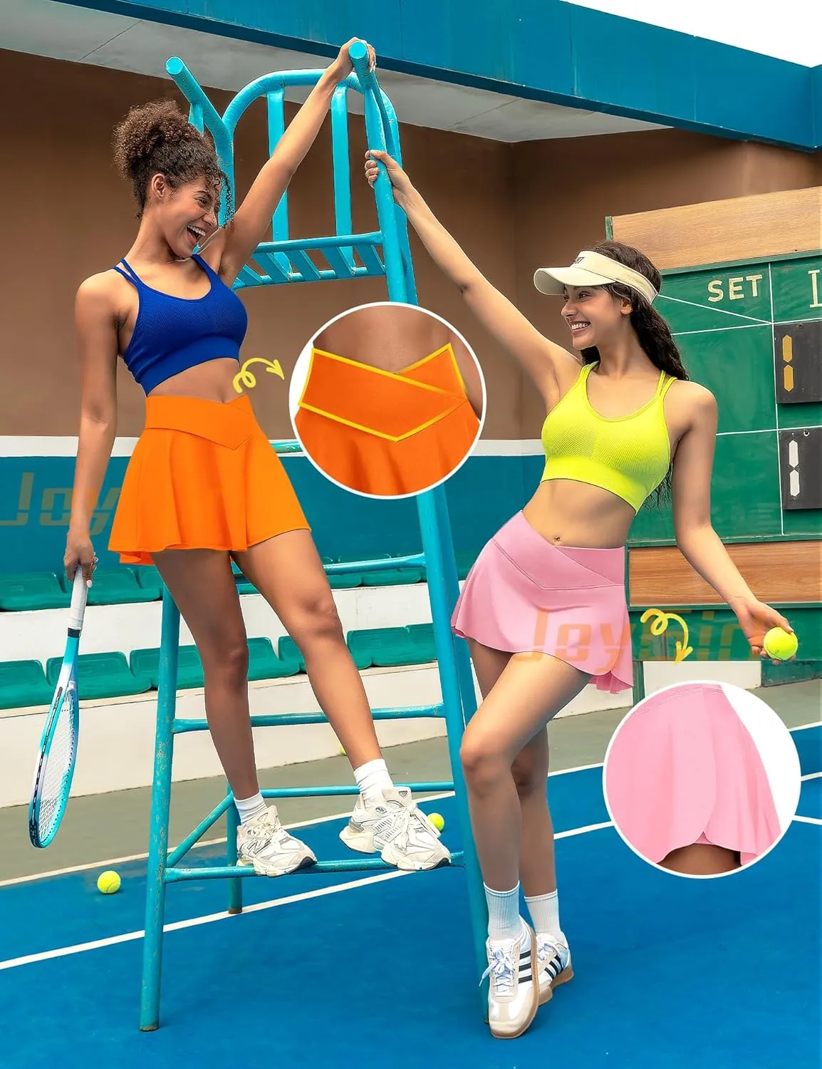 JoyGirl Womens Tennis Skirt with Shorts Crossover Golf Skort Mini High Waisted Workout Athletic Skorts Skirts with Pockets