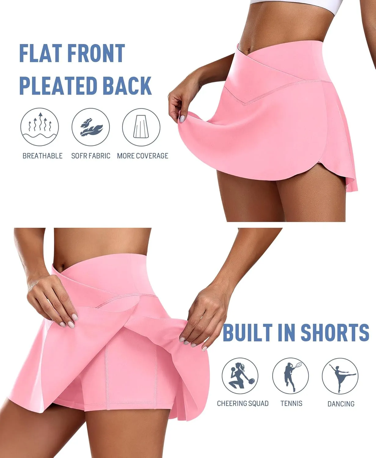 JoyGirl Womens Tennis Skirt with Shorts Crossover Golf Skort Mini High Waisted Workout Athletic Skorts Skirts with Pockets