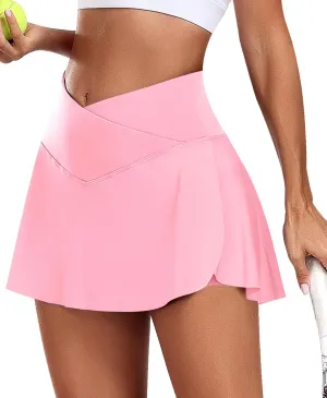 JoyGirl Womens Tennis Skirt with Shorts Crossover Golf Skort Mini High Waisted Workout Athletic Skorts Skirts with Pockets