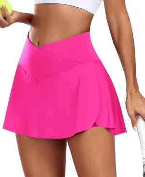JoyGirl Womens Tennis Skirt with Shorts Crossover Golf Skort Mini High Waisted Workout Athletic Skorts Skirts with Pockets