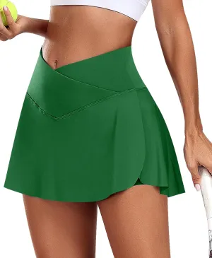 JoyGirl Womens Tennis Skirt with Shorts Crossover Golf Skort Mini High Waisted Workout Athletic Skorts Skirts with Pockets