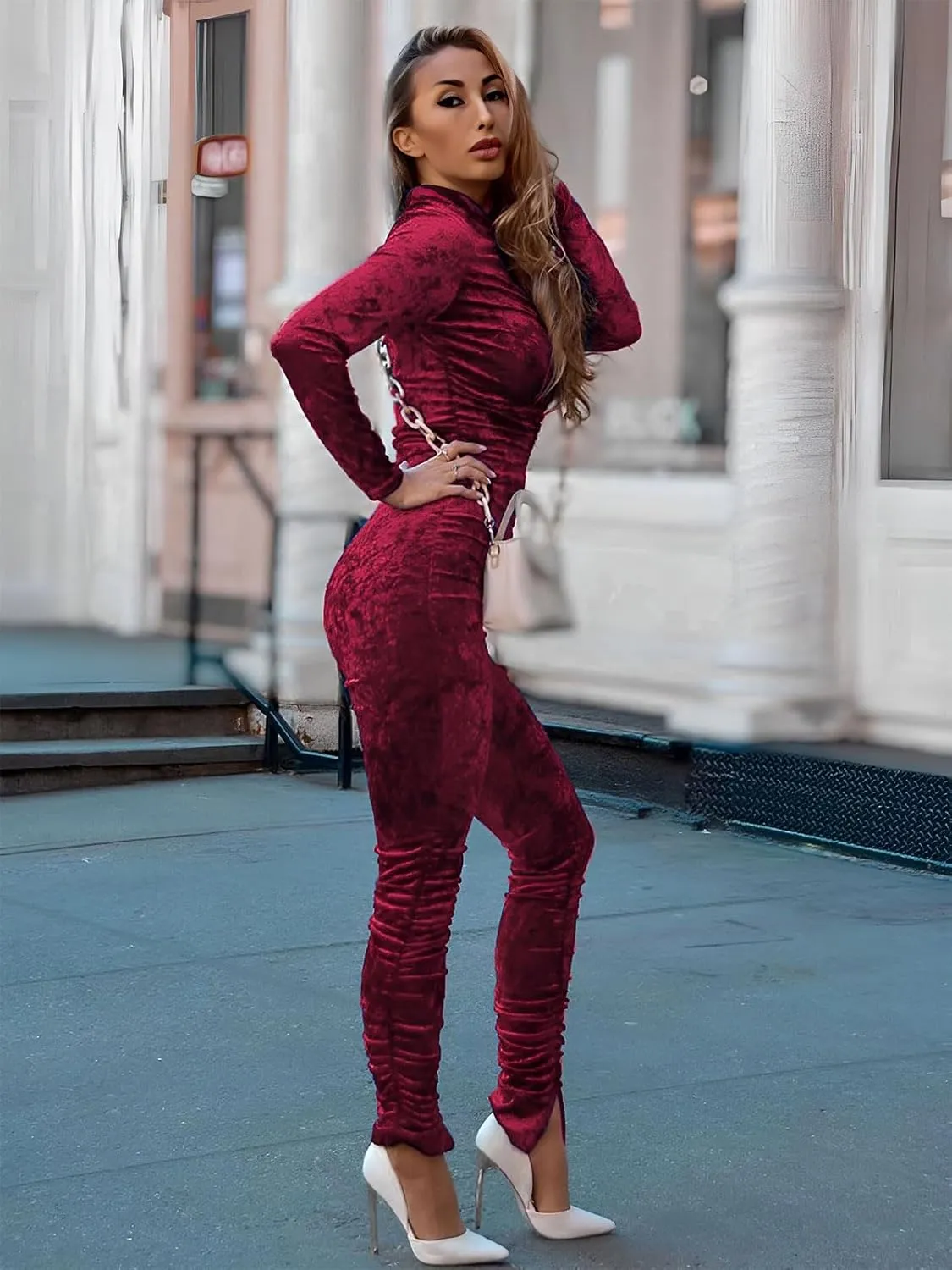 KANSOON Track Suits for Women Set 2 Piece Sweatsuits Outfits Velour Ruched Long Sleeve Zip Up Jacket and Pants Sets
