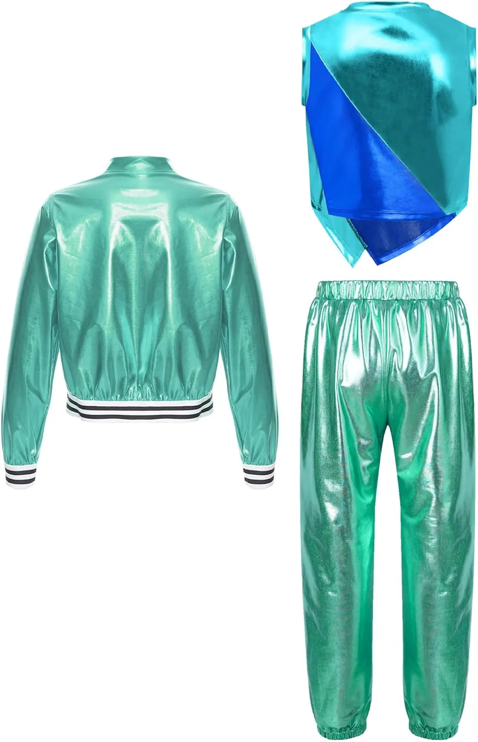 Kids Girls 3pcs Modern Dance Activewear Set Long Sleeve Zip Up Jacket Sports Vest With Harem Pants Set