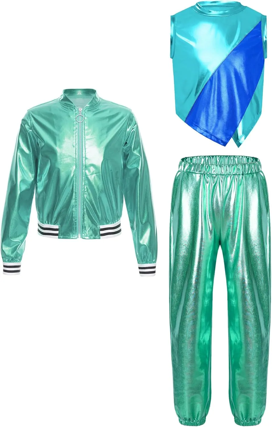 Kids Girls 3pcs Modern Dance Activewear Set Long Sleeve Zip Up Jacket Sports Vest With Harem Pants Set