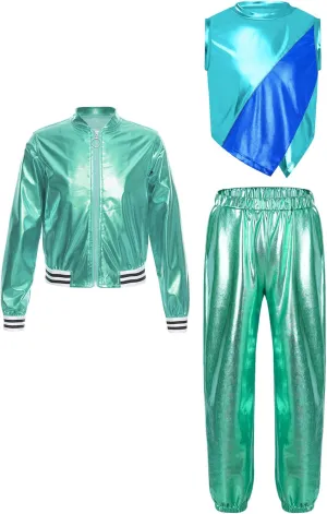 Kids Girls 3pcs Modern Dance Activewear Set Long Sleeve Zip Up Jacket Sports Vest With Harem Pants Set