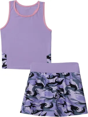 Kids Girls Tennis Golf Dress Outfits Sleeveless Tank Tops and A-Line Mini Skirt Skort Activewear Set