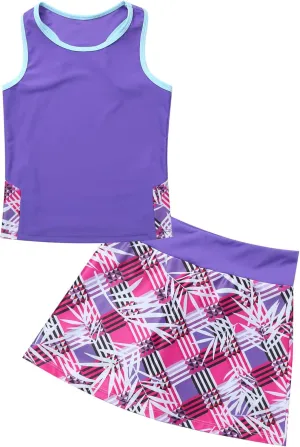 Kids Girls Tennis Golf Dress Outfits Sleeveless Tank Tops and A-Line Mini Skirt Skort Activewear Set