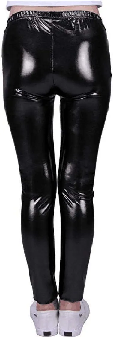 Kids Toddler Girls Faux Leather Pants Shiny Strech Leggings Tights
